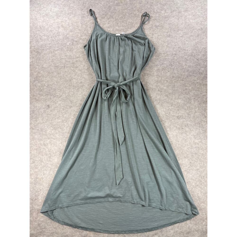 GAP Soft Slub Cami Belted Midi Dress Hi Lo Tweed Green Size Large - Picture 2 of 10